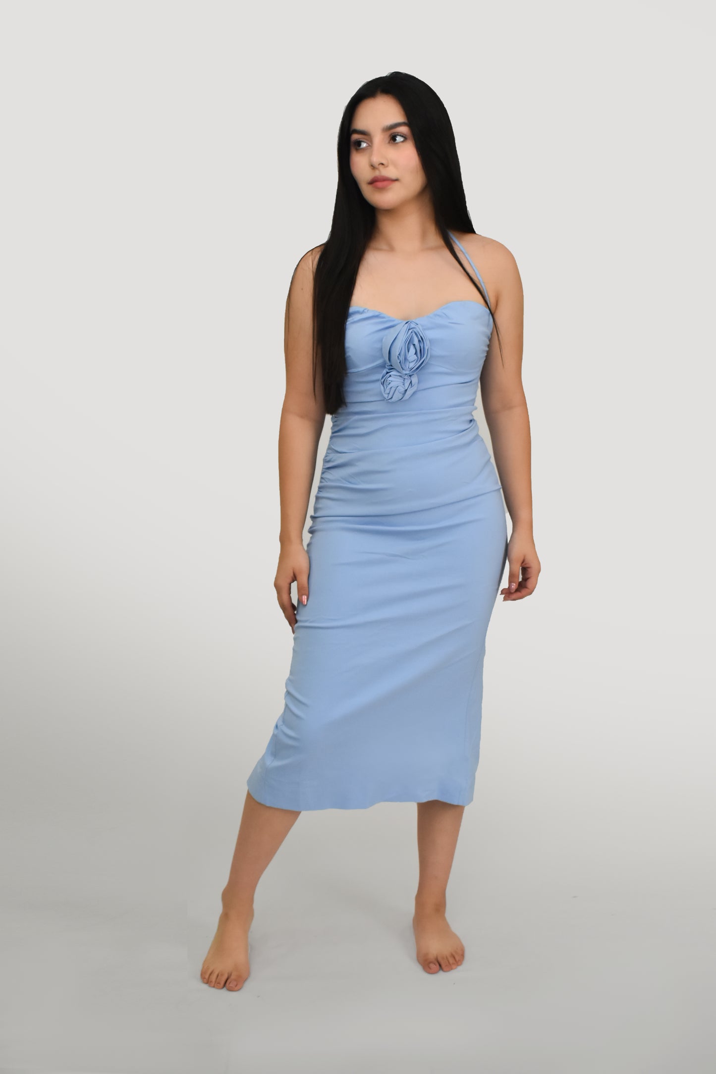 Vestido Midi Ajustado en Azul para Mujer