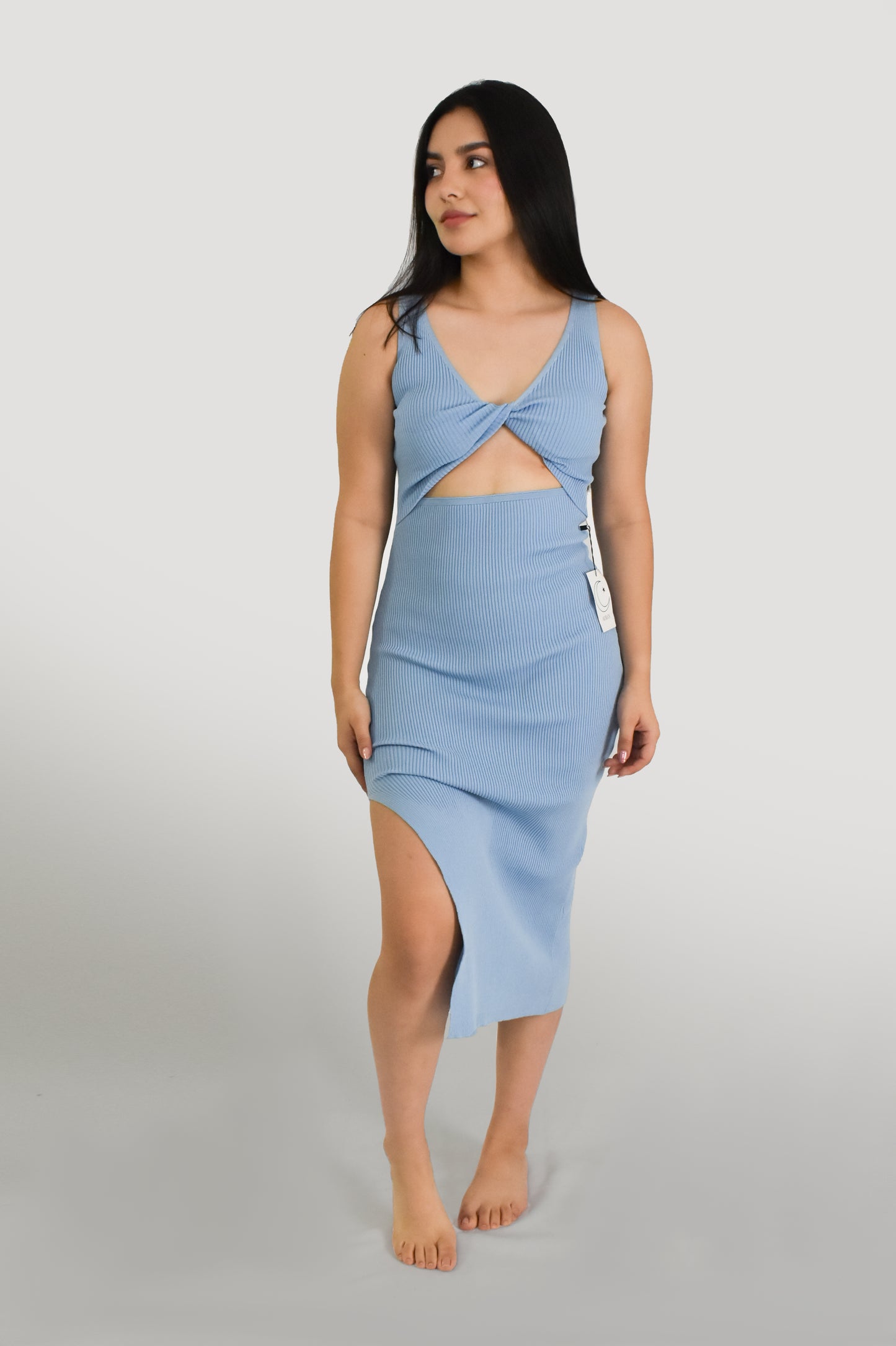 Vestido Serena Azul - Tejido de Punto con Detalle en Corte y Escote